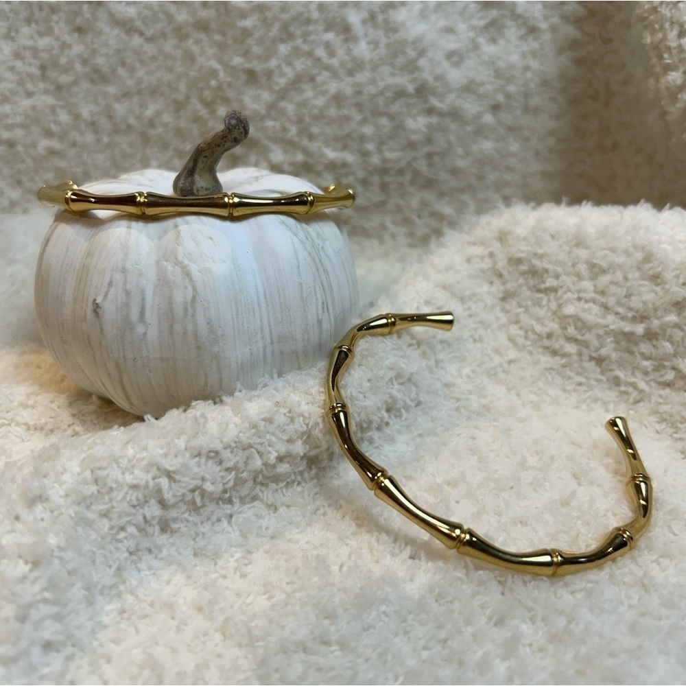 LUXURY GOLD-TONE BAMBOO CUFF BANGLE BRACELET-DESIGNER- NWOT